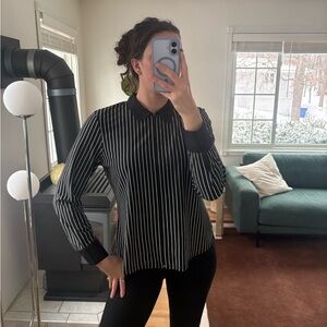 Style & Co. Black and White Striped Button Down Shirt